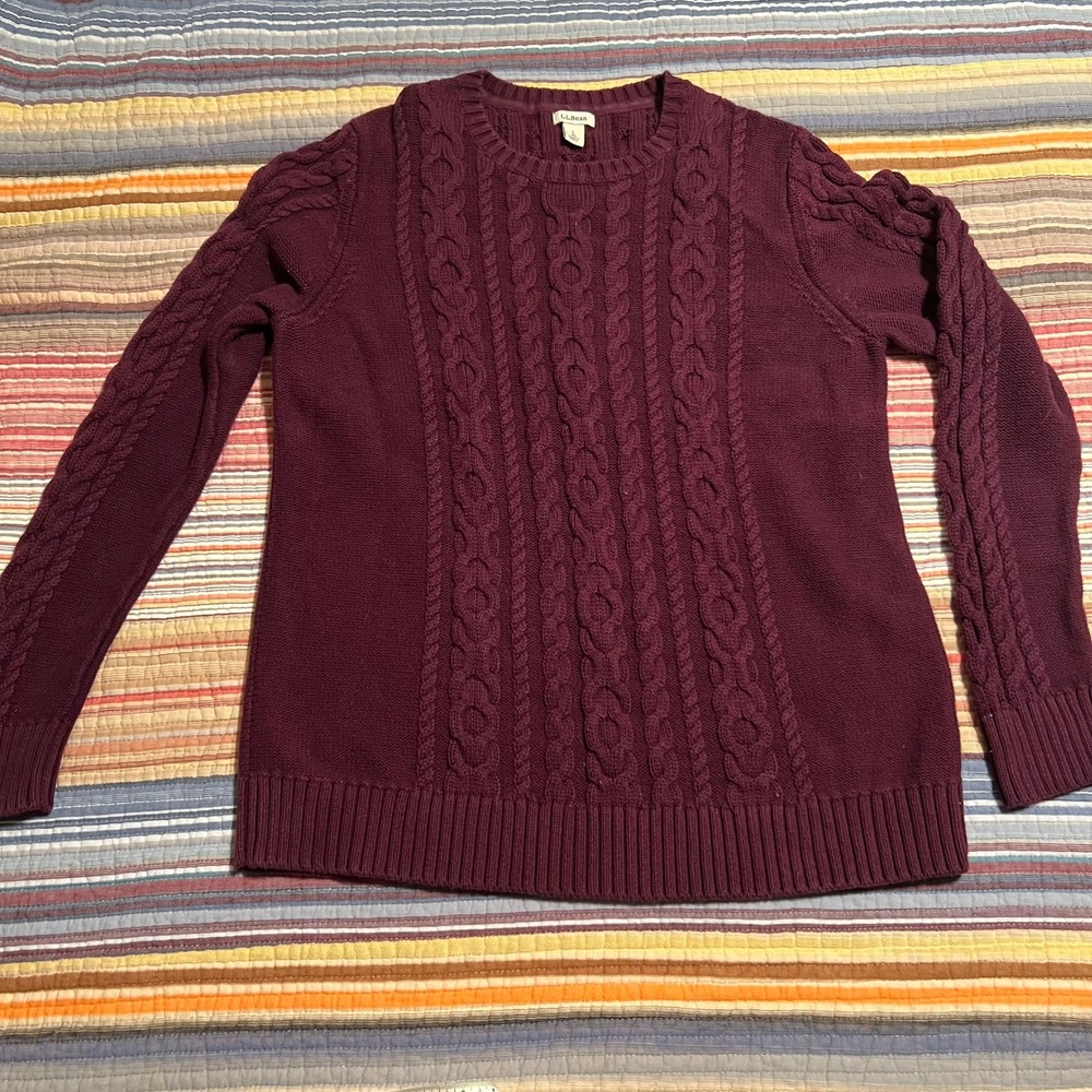 L.L.Bean Purple Cable Knit Cotton Sweater Women's Size L